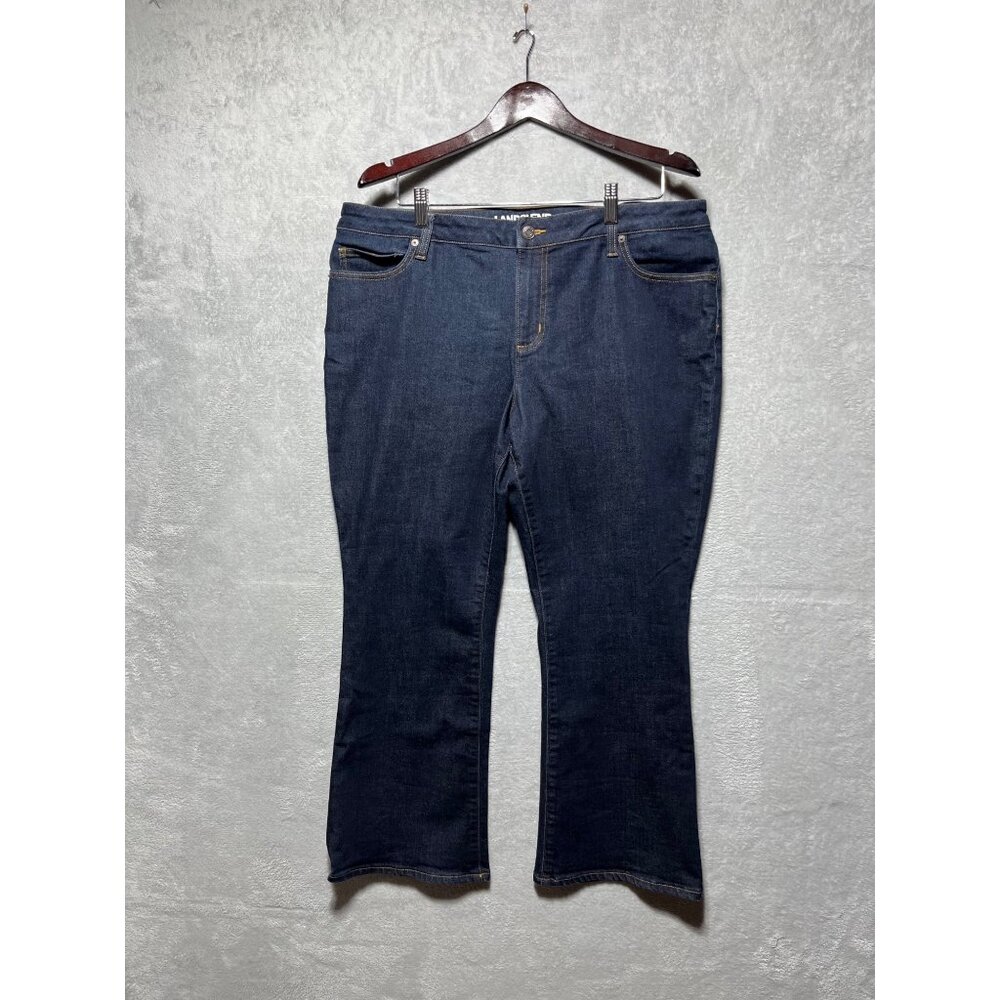Lands End Womens Mid-Rise‎ Bootcut Jeans Petite Size 18 Dark Wash Denim